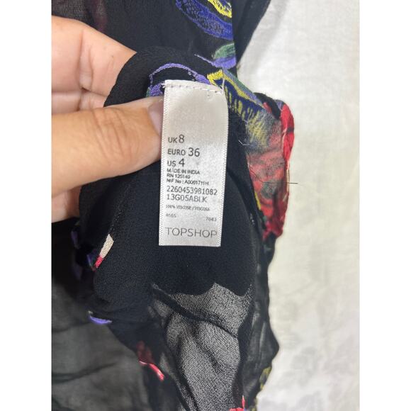 TopShop Button Up 4 Black Sheer Floral Whimsigoth Hi Lo Y2K - Picture 7 of 9